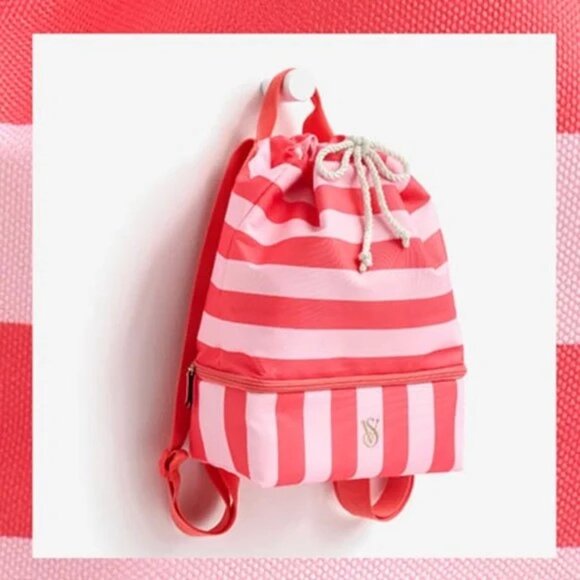 Victoria's Secret COOLER BACKPACK Pink and Red Striped Bag NEW WITH TAGS - Picture 1 of 7